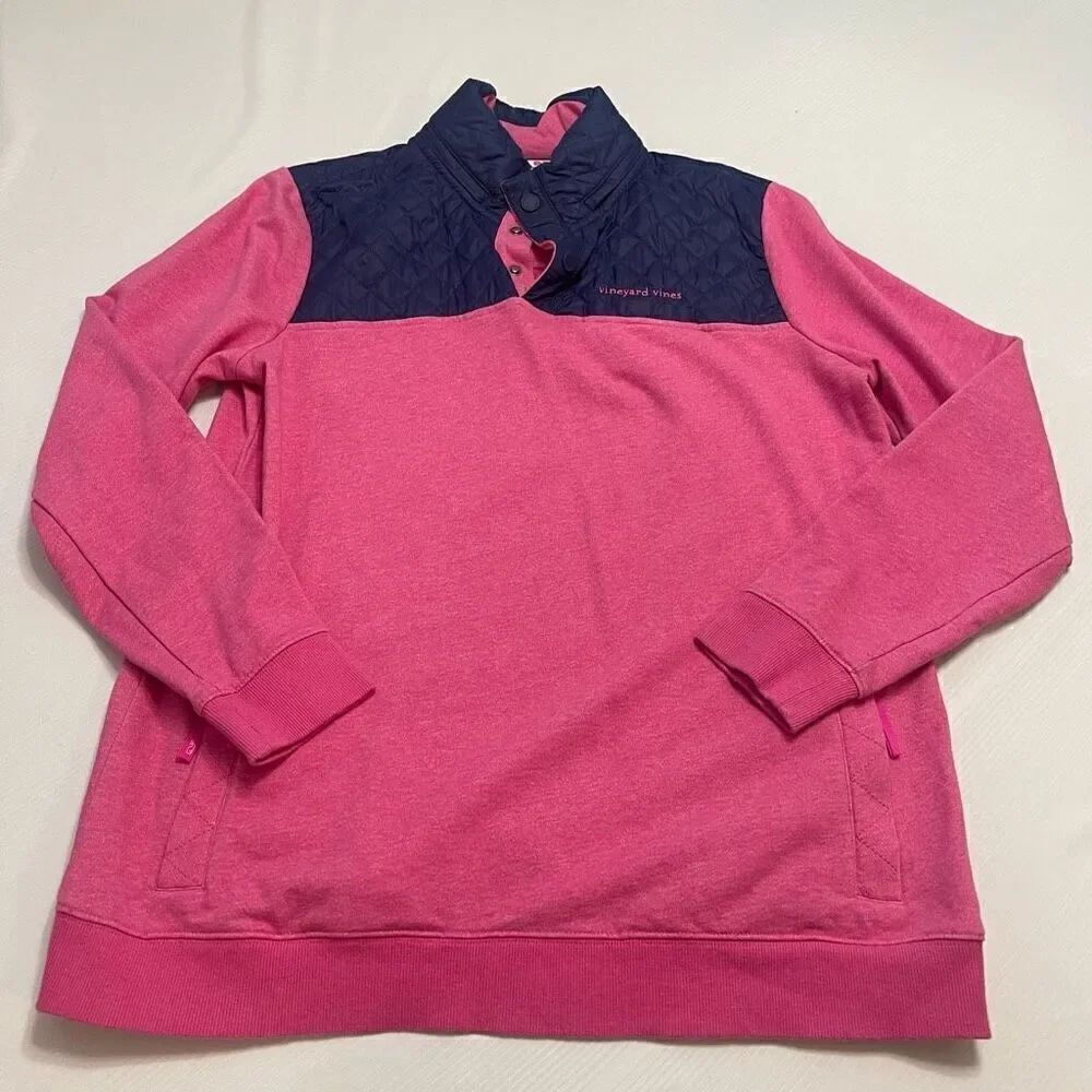 Vineyard Vines Pink Blue Performance Quilted Shep Pullover Size Medium